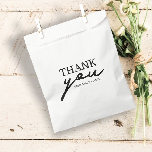 Simple Typography Thank You Personalized Wedding Favour Bag (Simple Typography Thank You Personalized Wedding Favor Bags from Ricaso. Modern black and white text)