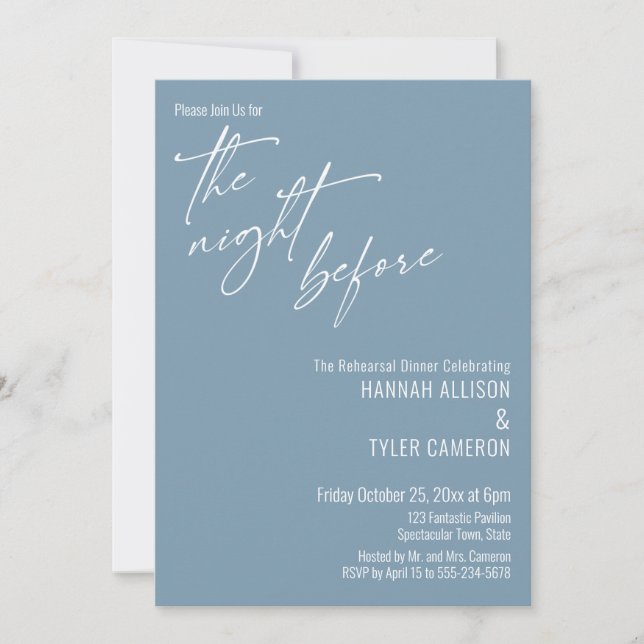Simple Typography The Night Before Dusty Blue Invitation (Front)