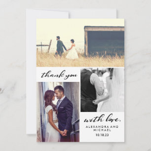 Simple Typography Three Photo Wedding Thank You Card