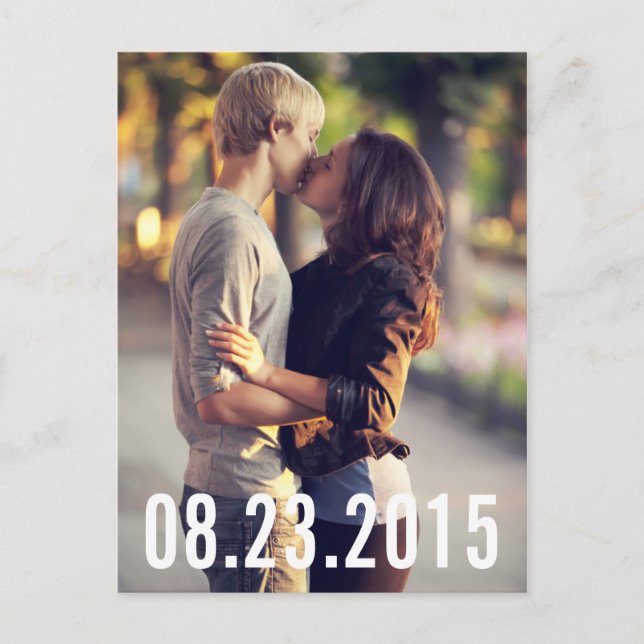 SIMPLE TYPOGRAPHY VERTICAL SAVE THE DATE POSTCARD (Front)