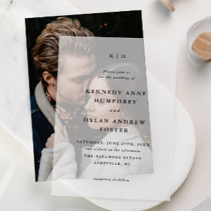 Simple Typography Wedding Monogram Vellum Invitations