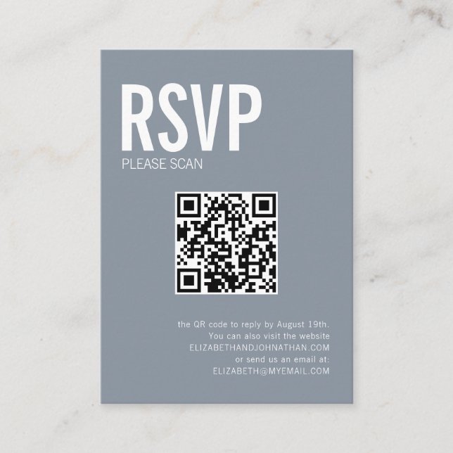 Simple Typography Wedding Website QR Code RSVP Enclosure Card (Front)