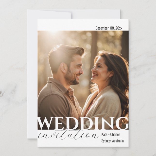 Simple Unique QR Code Photo Wedding invitation  (Front)