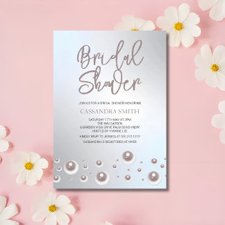 Simple Unique White Pearl Silver Bridal Shower Invitation