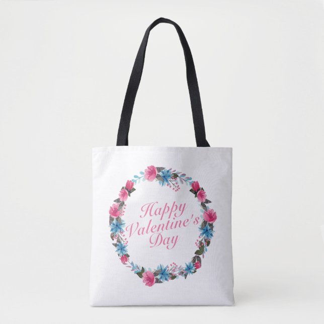 Simple Valentine's Day Floral Wreath Tote Bag (Front)