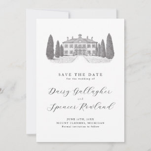 Simple Venue Illustration Elegant Wedding Save The Date