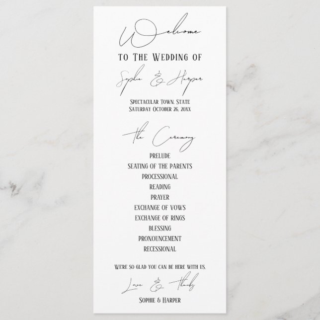 Simple, Versatile, Elegant Slim Script Wedding Program (Front)