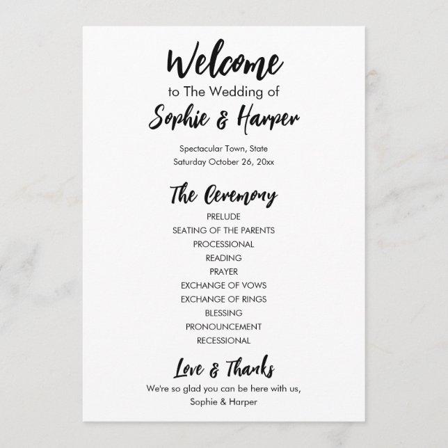 Simple Versatile Modern Casual Black & White Program (Front)