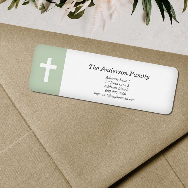 Simple, vert avec étiquette d'adresse de retour cr (Simple, Green with a Cross Return Address Label)