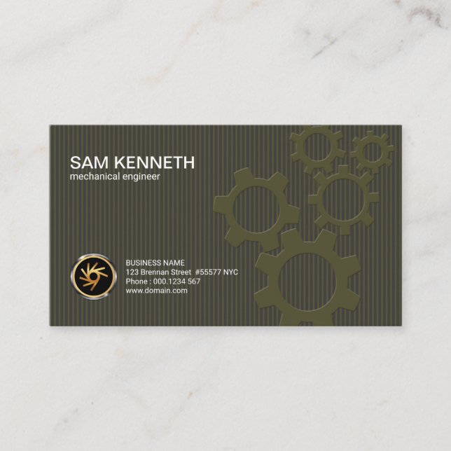 Simple Vertical Bar Lines Mechanical Engineering Business Card (Front)