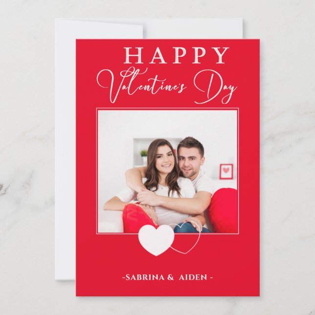 Simple Vertical  Photo  | Red Valentine's Day  Holiday Card (Front)