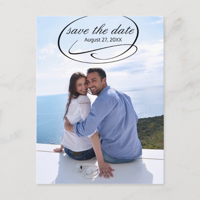 Simple Vertical Photo Swashes- Save/Date Post Card (Front)