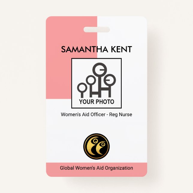 Simple Vertical Pink Column Photo Template Nurse Badge (Front)