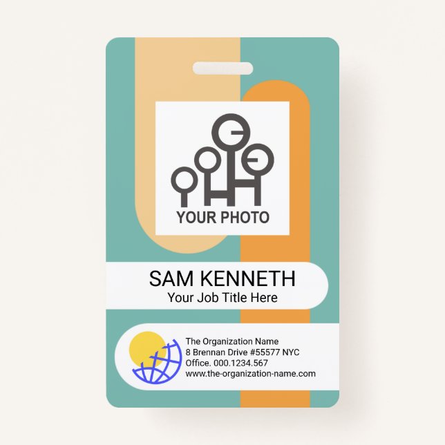 Simple Vertical Stripes Employee Photo Template ID Badge (Front)