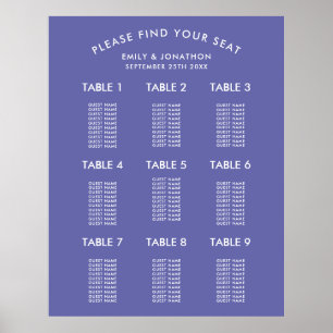 Simple Very Peri Blue Wedding Seating Chart