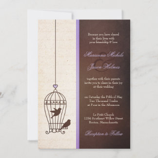 Simple Vintage Bird Cage | Lavender Brown Wedding Invitation