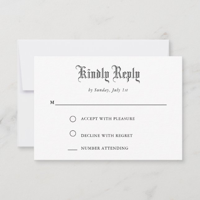Simple Vintage Black Script  RSVP Card (Front)