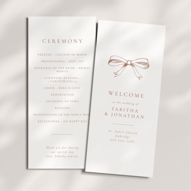 Simple Vintage Coquette Bow Mocha Wedding Program (Creator Uploaded)