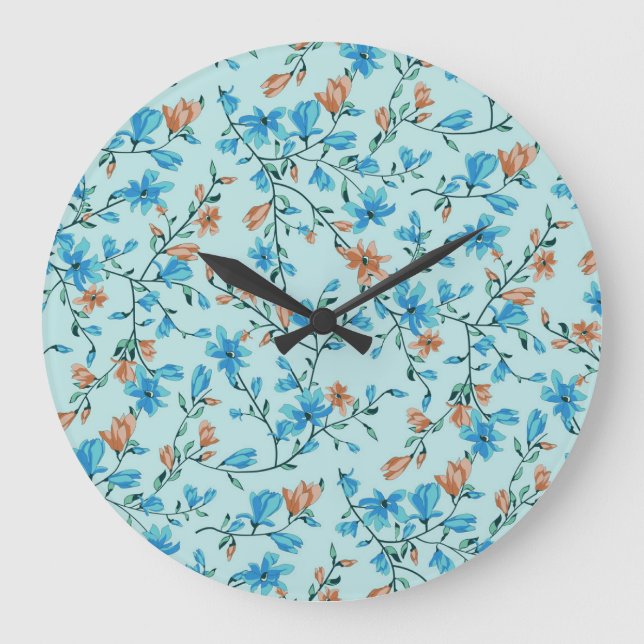 Simple Vintage: Floral Fabric Pattern Large Clock (Front)
