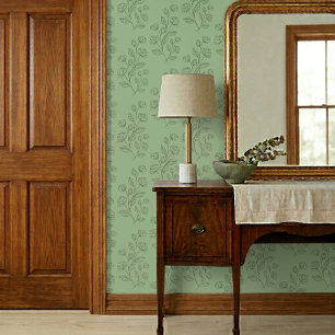 Simple Vintage Green Floral Pattern on Green Wallpaper