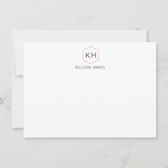 Simple Vintage Monogram Logo in Grey/Red Notecard (Front)