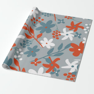 Simple vintage pattern. Grey background,  orange,  Wrapping Paper