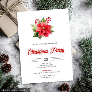 Simple Vintage Red Poinsettia Floral Christmas  Invitation