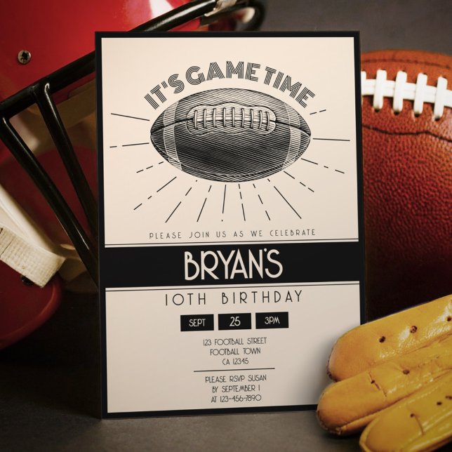 Simple Vintage Retro Black Football Birthday Invitation (Creator Uploaded)