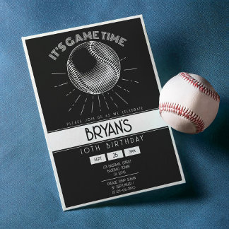 Simple Vintage Retro White Baseball Birthday Invitation