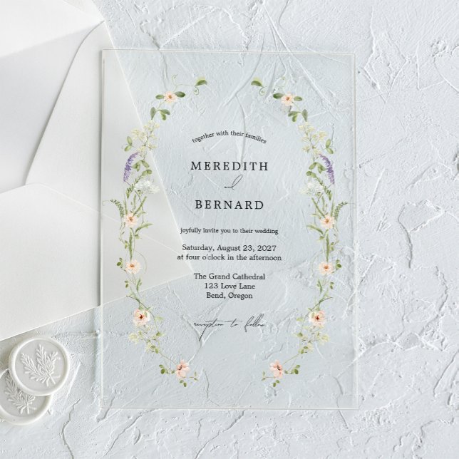 Simple Vintage Rustic Wildflower Wedding Acrylic Invitations (Creator Uploaded)