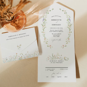 Simple Vintage Rustic Wildflower Wedding All In One Invitation