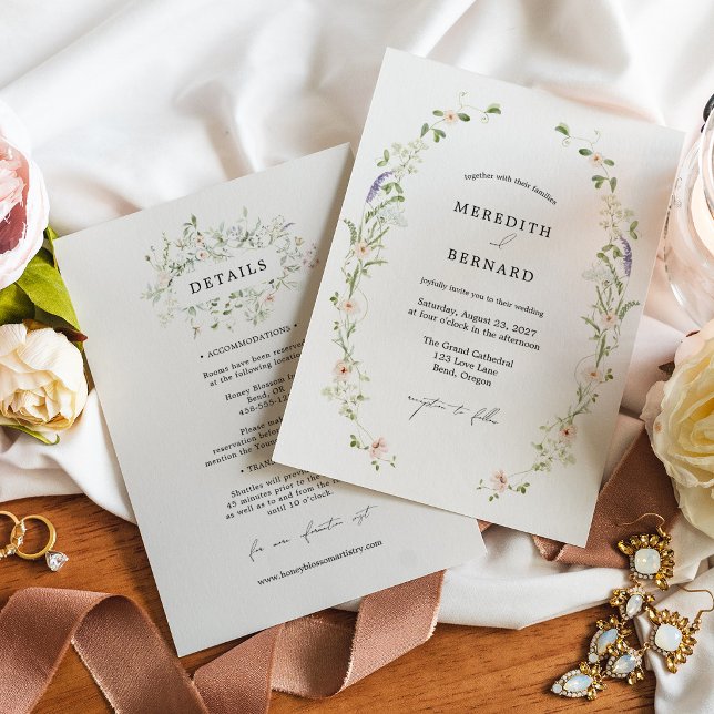 Simple Vintage Rustic Wildflower Wedding Details Invitation (Creator Uploaded)