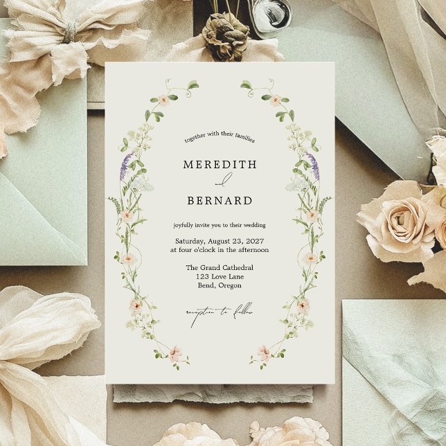 Simple Vintage Rustic Wildflower Wedding Invitation (Creator Uploaded)
