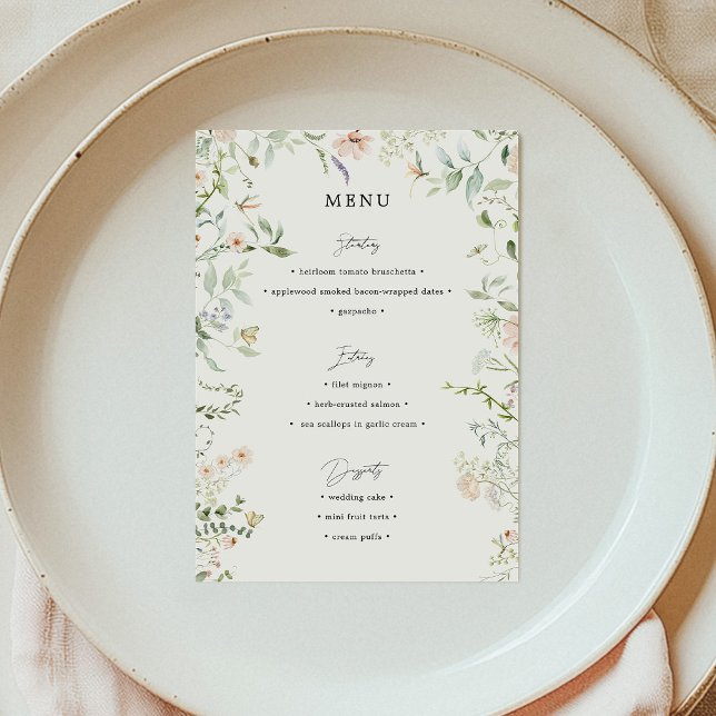 Simple Vintage Rustic Wildflower Wedding Menu (Creator Uploaded)