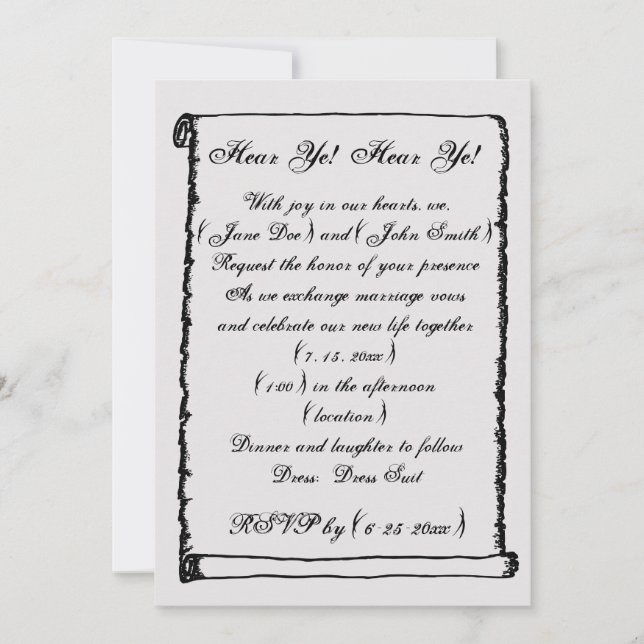 Simple Vintage Scroll Medieval Border Wedding Invitation (Front)