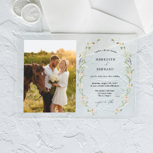 Simple Vintage Wildflower Wedding Photo Horizontal Acrylic Invitations
