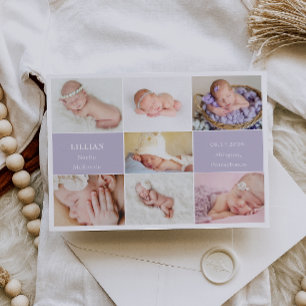 Simple Violet Baby Photo Collage Announcement Card