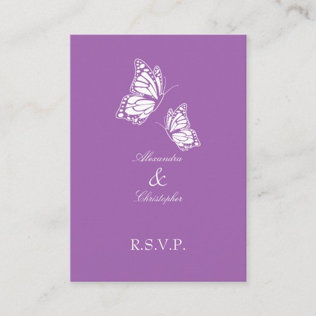 Simple Violet Butterfly RSVP Note Mini Enclosure Card (Front)