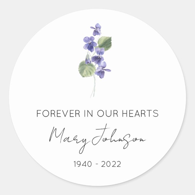 Simple Violet Memorial  Classic Round Sticker (Front)