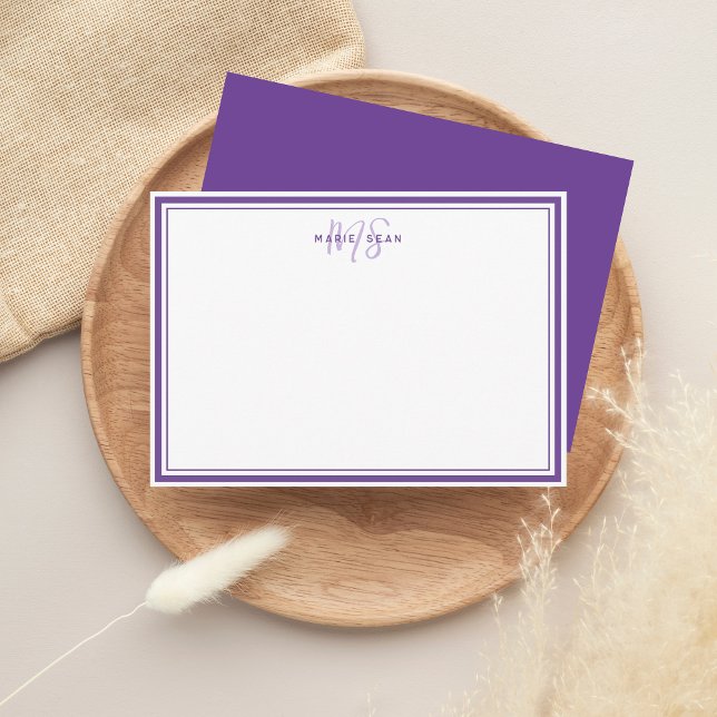 Simple Violet Minimalist Monogram Two Border Card (Creator Uploaded)