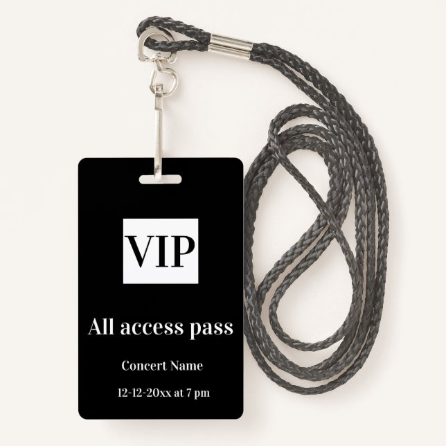 simple vip all access pass concert name occassion  badge (Front with Lanyard)