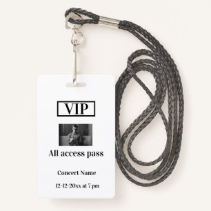 simple vip all access pass concert name occassion badge