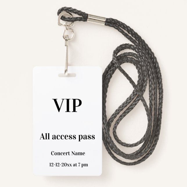 simple vip all access pass concert name occassion  badge (Front with Lanyard)