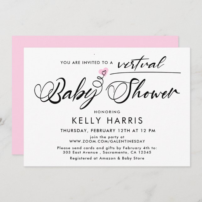 Simple Virtual Baby Girl Shower Invitation (Front/Back)