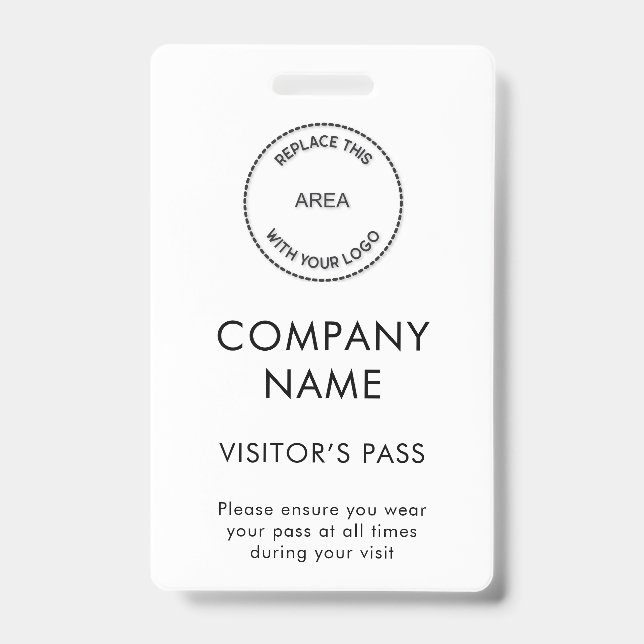 Simple Visitors Pass Company Name Logo Any Colour Badge (Front)