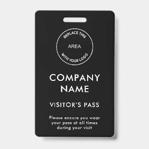 Simple Visitors Pass Company Name Logo Black White Badge