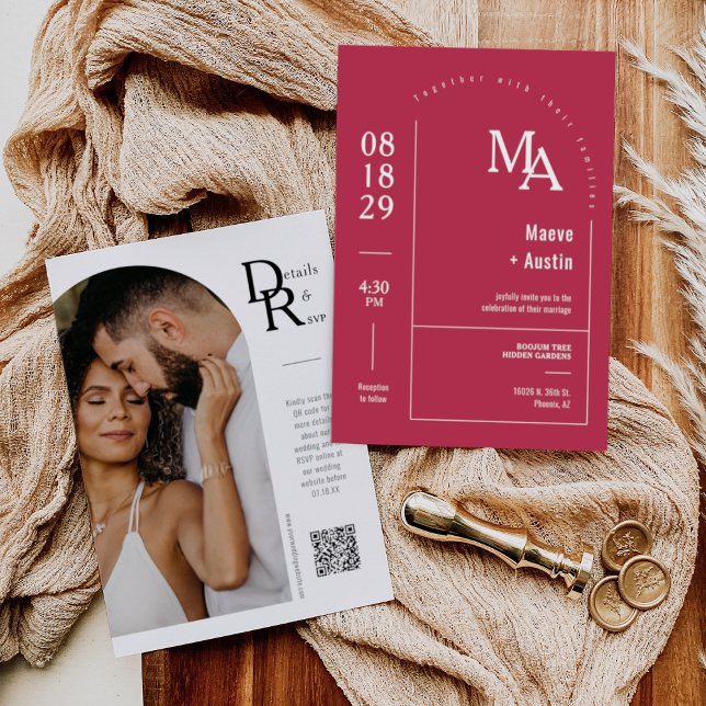 Simple Viva Magenta Modern Minimalist Arch QR Code Invitation (Creator Uploaded)