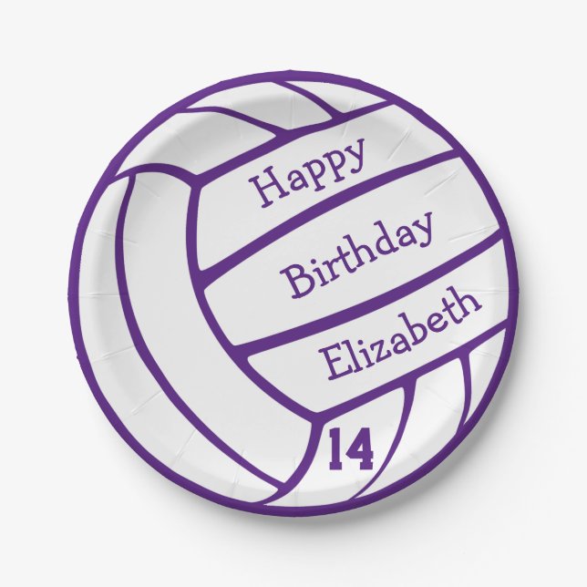 simple volleyball custom colour birthday party paper plate (Front)