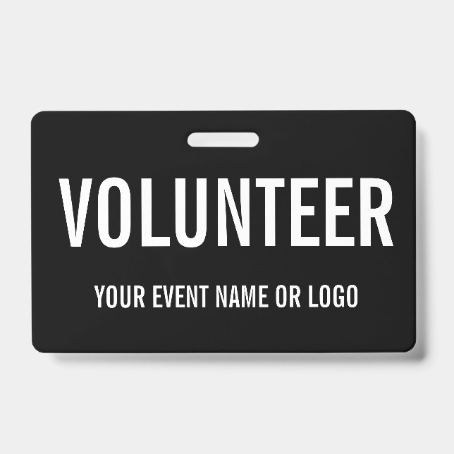 Simple Volunteer Black White Event Badge (Front)