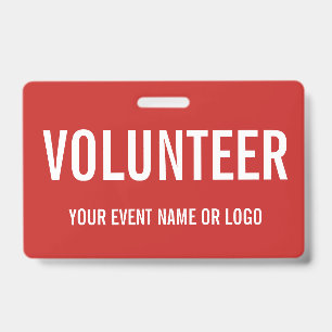 Simple Volunteer Red White Corporate Logo Event Badge